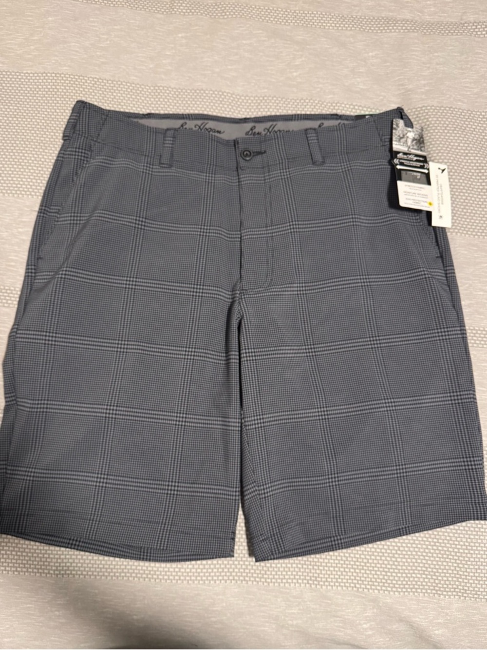 NEW - Ben Hogan Men’s Performance Stretch Gray Plaid Golf Shorts